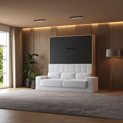 Lit escamotable 160x200cm Vertical Canapé Blanc Lit Mural SUP M1 Chêne ...