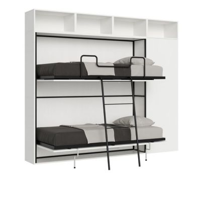 Lit escamotable - Kando - Superposé 2 couchages - Frêne Blanc - 85x190 cm - Mécanisme de sécurité
