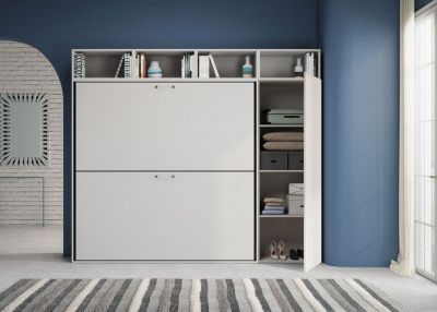 Lit escamotable - Kando - Superposé 2 couchages - Frêne Blanc - 85x190 cm - Mécanisme de sécurité