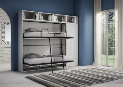 Lit escamotable - Kando - Superposé 2 couchages - Frêne Blanc - 85x190 cm - Mécanisme de sécurité