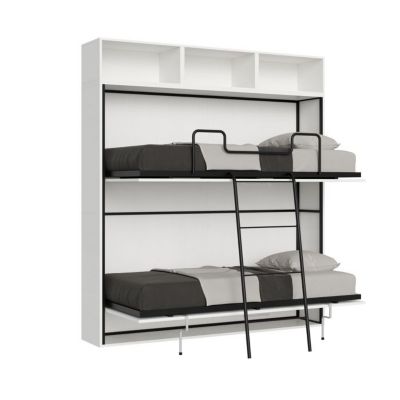 Lit escamotable - Kando - Superposé 2 couchages - Frêne Blanc - Mécanisme de sécurité - Design moderne