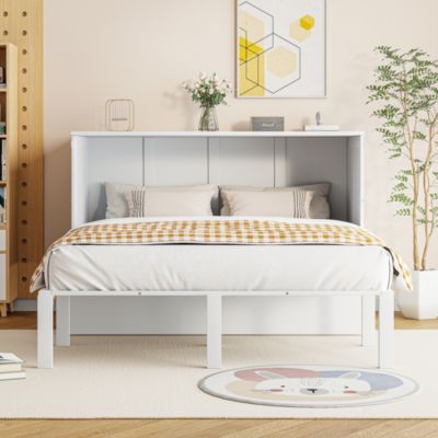 Lit escamotable vertical 140x200 cm avec sommier structure murale en bois blanc