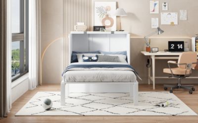 Lit escamotable vertical 90x200 cm avec sommier structure murale en bois blanc
