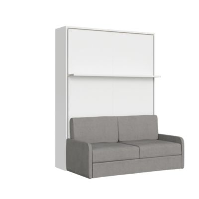 Lit Français Escamotable Vertical Versia Sofà 140 Avec Canapé Et Étagère Blanc