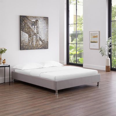 Lit futon double pour adulte NIZZA 140x190 cm 2 places / 2 personnes, avec sommier et pieds en métal chromé, tissu gris