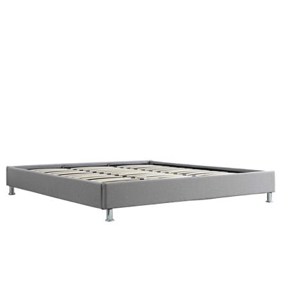 Lit futon double pour adulte NIZZA king size 180x200 cm 2 places / 2 personnes, avec sommier et pieds métal chromé, tissu gris