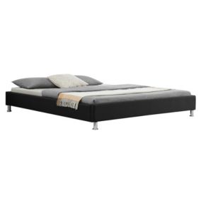 Lit futon double pour adulte NIZZA king size 180x200 cm 2 places / 2 personnes, avec sommier et pieds métal chromé, tissu noir