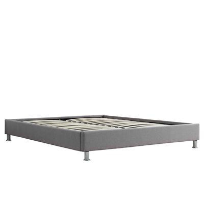 Lit futon double pour adulte NIZZA queen size 160x200 cm 2 places / 2 personnes, avec sommier et pieds métal chromé, tissu gris