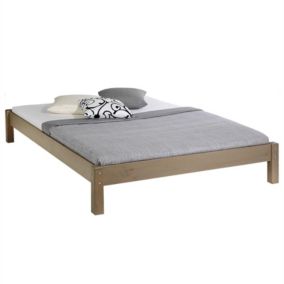 Lit futon double pour adulte TAIFUN 140 x 190 cm, 2 personnes, 2 places, pin massif lasuré taupe