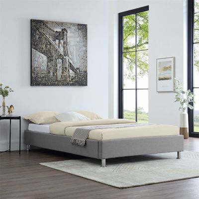 Lit futon simple pour adulte NIZZA 120x190 cm 1 place et demi / 1 personne, avec sommier et pieds en métal chromé, tissu gris