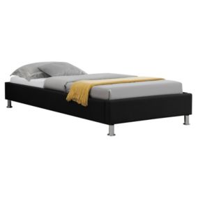 Lit futon simple pour adulte ou enfant NIZZA 90x190 cm 1 place / 1 personne, avec sommier et pieds en métal chromé, tissu noir