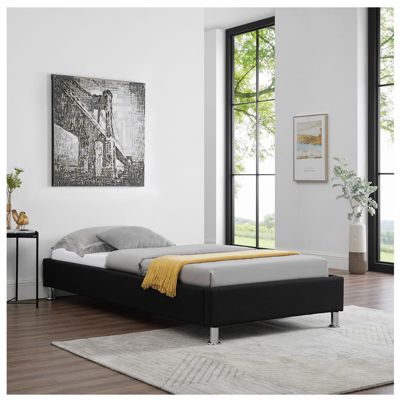 Lit futon simple pour adulte ou enfant NIZZA 90x190 cm 1 place / 1 personne, avec sommier et pieds en métal chromé, tissu noir