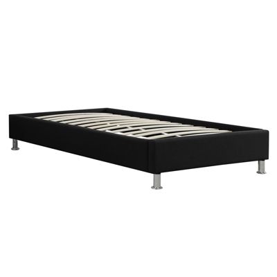 Lit futon simple pour adulte ou enfant NIZZA 90x190 cm 1 place / 1 personne, avec sommier et pieds en métal chromé, tissu noir