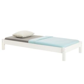 Lit futon TAIFUN lit simple pour adulte et enfant 90 x 190 cm, en pin massif lasuré blanc