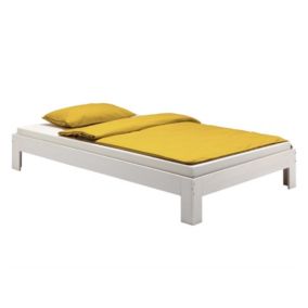 Lit futon THOMAS couchage double 140 x 190 cm 2 places / 2 personnes, en pin massif lasuré blanc