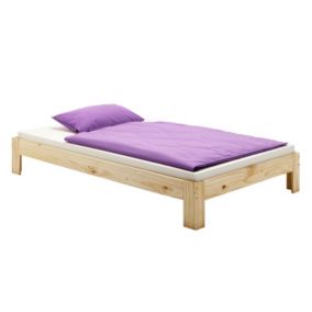 Lit futon THOMAS couchage double 140 x 190 cm 2 places / 2 personnes, en pin massif vernis naturel