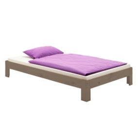 Lit futon THOMAS couchage simple 90 x 190 cm 1 place / 1 personne, en pin massif lasuré taupe