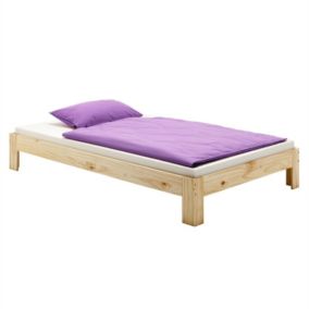 Lit futon THOMAS couchage simple 90 x 200 cm 1 place / 1 personne, en pin massif vernis naturel