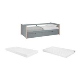 Lit gigogne 2 x 90 x 190 cm - MDF, pin et métal - Vert et naturel + Matelas - MAREKI