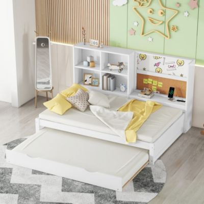 Lit De Jour Blanc Avec Lit Gigogne 90x200 Cm - Bois De Pin Massif - Neuf