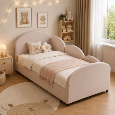 Lit Gigogne 90x200 cm avec Lit Tiroir 90x190 cm - Banquette-Lit Convertible Moderne sans Matelas, Métal et Bois, Velours Rose