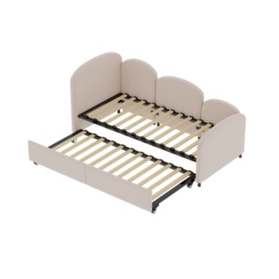 Lit Gigogne 90x200 cm avec Lit Tiroir 90x190 cm - Banquette-Lit Convertible Moderne sans Matelas, Métal et Bois, Velours Rose
