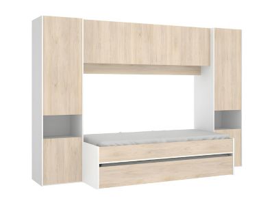 Lit gigogne avec pont de lit SELENA - 90 x 190 cm - Coloris : chêne et ...