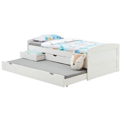 Lit gigogne avec rangements JESSY, 90 x 190 cm en pin massif lasuré blanc