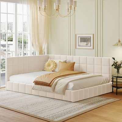 Lit gigogne capitonné 140x200cm, canapé-lit, sommier à lattes, lit adulte, velours, Beige