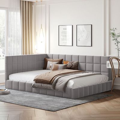 Lit gigogne capitonné 140x200cm, canapé-lit, sommier à lattes, lit adulte, velours, Gris