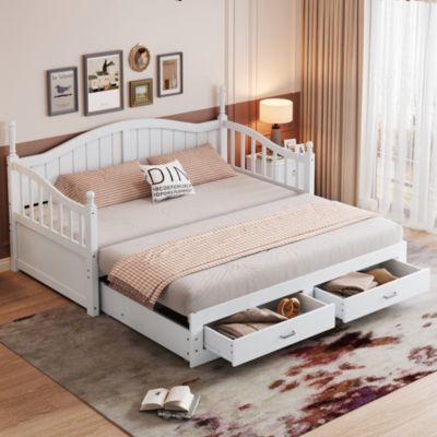 Lit Gigogne en Bois 90/180x190 cm Extensible avec Tiroirs et Sommier Intégré, Lit Multifonction pour enfant ou Adulte, Blanc