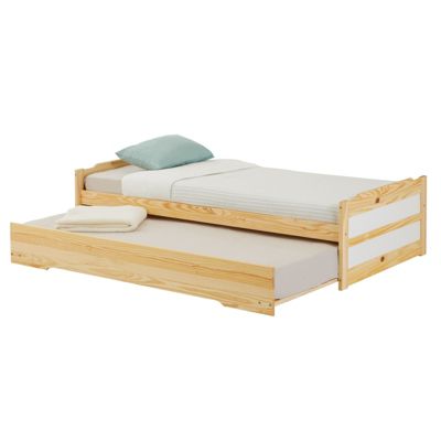 Lit gigogne LORENA en pin massif, 90 x 190 cm, vernis naturel et blanc