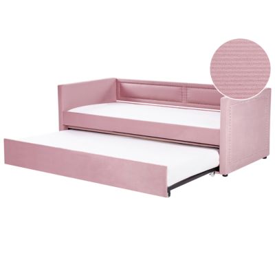 Lit gigogne Velours côtelé MIMIZAN 90 x 200 cm Rose