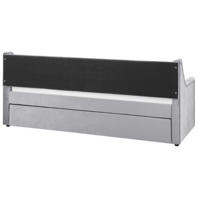 Lit de jour avec gigogne et tiroirs gris clair 90x200 tissu | Leroy Merlin