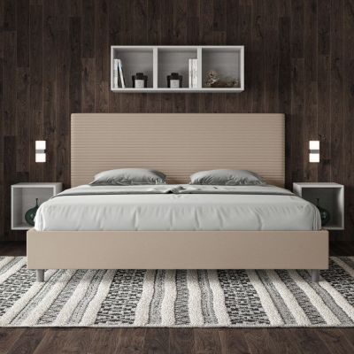 Lit - Ityhome - Focus - 180x210 cm - Similicuir taupe - Tête de lit rembourrée