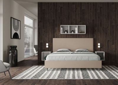 Lit - Ityhome - Focus - 180x210 cm - Similicuir taupe - Tête de lit rembourrée