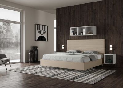 Lit - Ityhome - Focus - 180x210 cm - Similicuir taupe - Tête de lit rembourrée