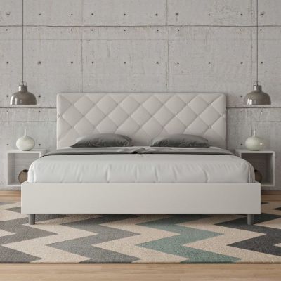 Lit - Ityhome - Priya - 180x200 cm - Similicuir blanc - Tête de lit rembourrée