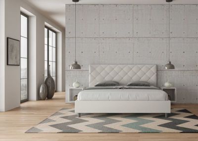 Lit - Ityhome - Priya - 180x200 cm - Similicuir blanc - Tête de lit rembourrée