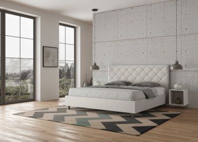 Lit - Ityhome - Priya - 180x200 cm - Similicuir blanc - Tête de lit rembourrée