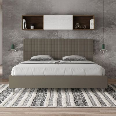 Lit king size coffre rembourré 200x210 similicuir cappuccino Sunny