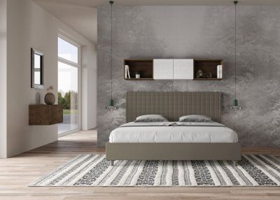Lit king size coffre rembourré 200x210 similicuir cappuccino Sunny