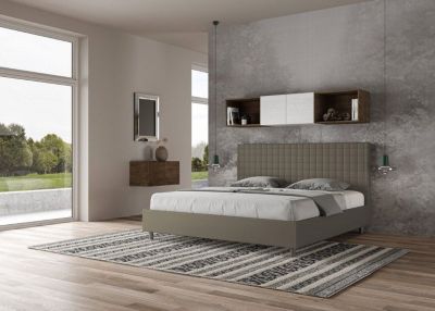 Lit king size coffre rembourré 200x210 similicuir cappuccino Sunny