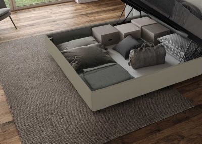 Lit king size coffre rembourré 200x210 similicuir cappuccino Sunny