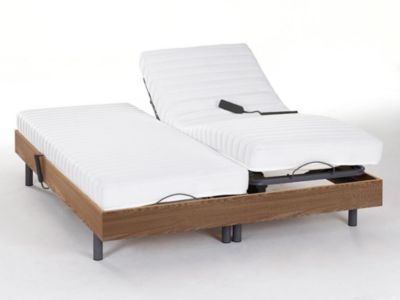 Lit électrique de relaxation lattes et plots + matelas accueil latex - 2 x 80 x 200 cm - Chêne - PANDORA II de DREAMEA