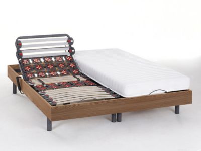 Lit électrique de relaxation lattes et plots + matelas accueil latex - 2 x 90 x 200 cm - Chêne - PANDORA II de DREAMEA