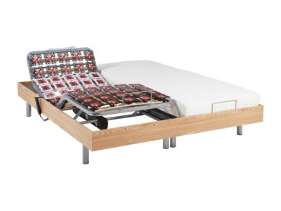 Lit électrique de relaxation tout plots + matelas latex - 2 x 70 x 190 cm - Chêne - CASSIOPEE III de DREAMEA