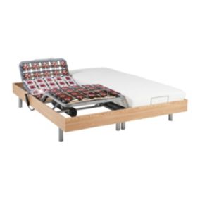 Lit électrique de relaxation tout plots + matelas latex - 2 x 70 x 190 cm - Chêne - CASSIOPEE III de DREAMEA