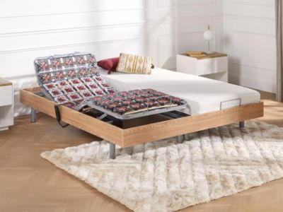 Lit électrique de relaxation tout plots + matelas latex - 2 x 70 x 190 cm - Chêne - CASSIOPEE III de DREAMEA