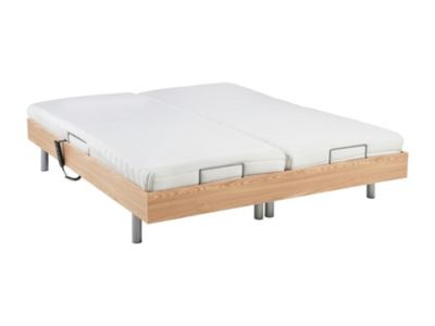 Lit électrique de relaxation tout plots + matelas latex - 2 x 70 x 190 cm - Chêne - CASSIOPEE III de DREAMEA